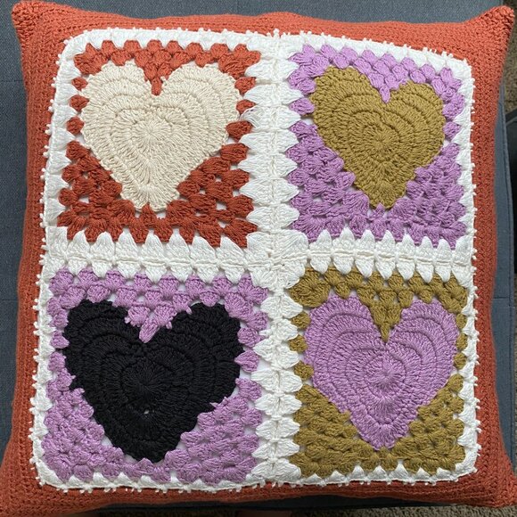 Hand knit Crochet Heart cotton throw and pillow with pillow cover - Picture 2 of 9